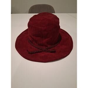 Free People Red Genuine Leather Hat One Size Boho Western Fedora Style OS
